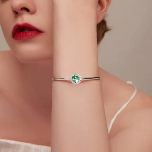 Vista 5 de Abalorio de trébol de cuatro hojas de la suerte para pulsera Pandora Charm