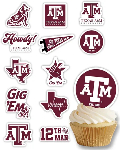 Vista 7 de Decoraciones para cupcakes de la Universidad de Alabama, suministros para fiestas de fútbol americano, cumpleaños, graduación (24 piezas)