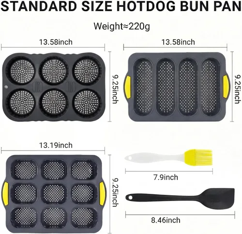 Vista 3 de Molde de silicona para pan baguette de 6 cavidades, molde antiadherente para pan francés y bollo para perros calientes, herramienta plegable