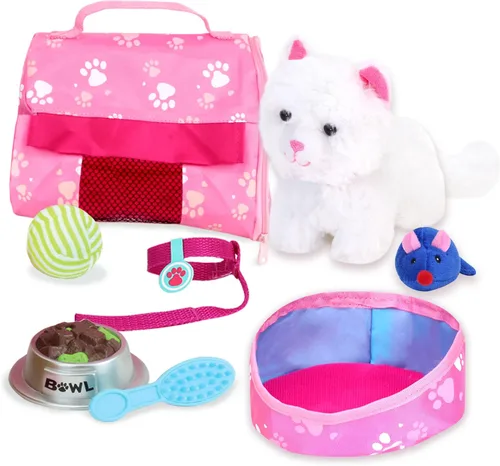 Vista 6 de Sophia's Muñeca de 18 pulgadas, Juego de 8 piezas de Cachorro de Peluche Marrón Dorado, Transportadora y Accesorios Set para perros