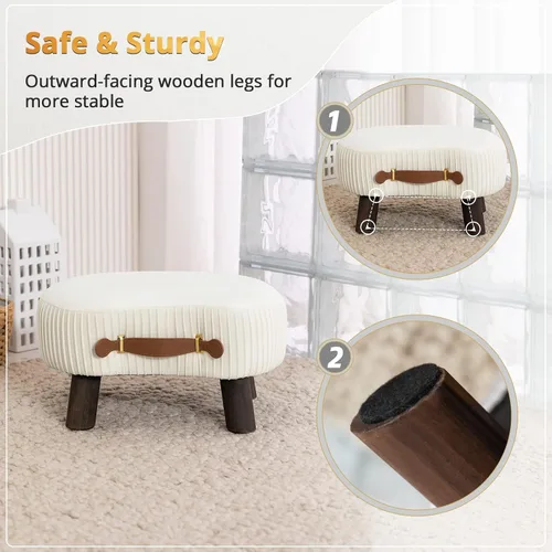 Vista 5 de LUE BONA Taburete pequeño curvado con asa, reposapiés de terciopelo beige y otomanos, moderno reposapiés con patas de madera, taburete con asiento