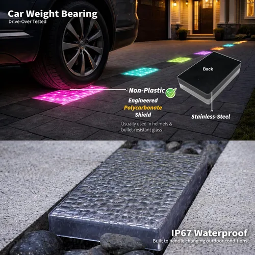 Vista 4 de SHONELIGHTING Luces solares para pavimentadora, 6x9 LED de tierra, 12 colores, RGBW, 1 paquete