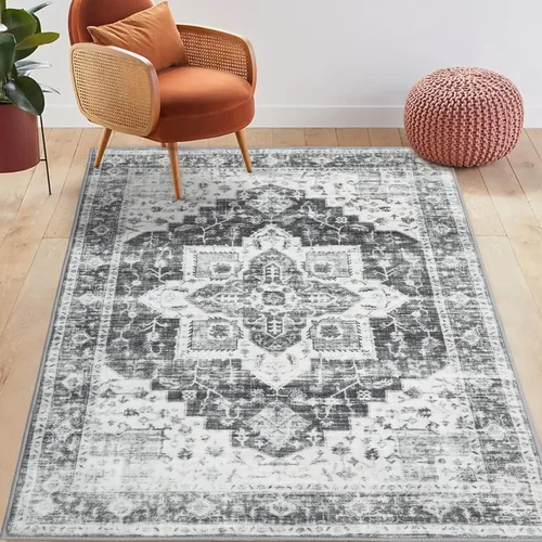 Vista 8 de FairOnly Alfombras lavables de 2 x 3 pulgadas, alfombra antideslizante de pelo bajo, alfombra de piso con estampado envejecido, alfombra de área