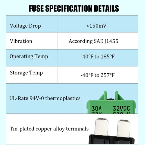 Vista 3 de Paquete de 2 fusibles de disyuntor E39 de perfil bajo 30 A, 32 V CC