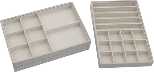 Vista 2 de Household Essentials Juego de bandeja organizadora de joyas gris con tapa extraíble
