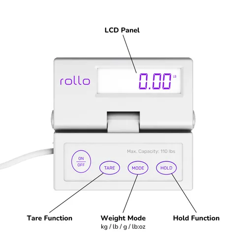 Vista 3 de Rollo Báscula de envío para paquetes - Báscula postal digital para envíos (110 lb máx) - Funciones de retención y tara - Incluye adaptador de CA y 2