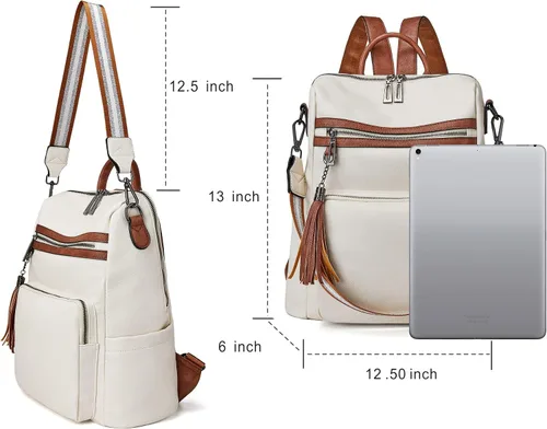 Vista 48 de OPAGE - Mochila de cuero para mujer, con borla de moda, bolso de hombro, mochila grande, bolsa de viaje, gris, L
