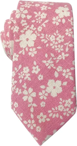 Vista 38 de Corbata de algodón floral para hombre, corbata delgada impresa de 2.56'' 01-Bean Pasta Rosa