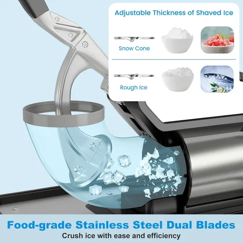 Vista 5 de COSTWAY Trituradora de hielo eléctrica, máquina de cono de nieve de 660 libras/h con cuchillas dobles, máquina de hielo afeitado aprobada por ETL