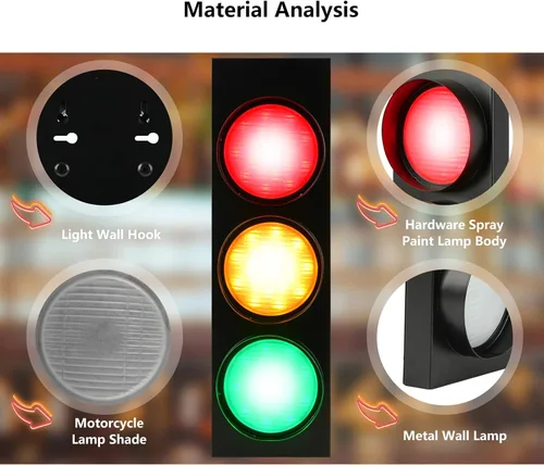Vista 6 de HOMIER Lámpara de pared de semáforo, lámpara LED de tráfico de estilo retro con control remoto, decoración de luz de parada de tráfico de sala