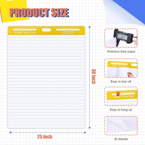 Vista 2 de ReliThick 2 almohadillas adhesivas de caballete, 25 x 30 pulgadas, blanco, 30 hojas/bloc, papel de tabla de anclaje para profesores, tabla de líneas