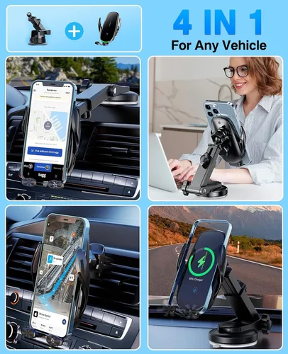 Vista 6 de Cargador de coche inalámbrico rápido de 15 W, soporte de sujeción automática para ventilación de aire del parabrisas del salpicadero, compatible