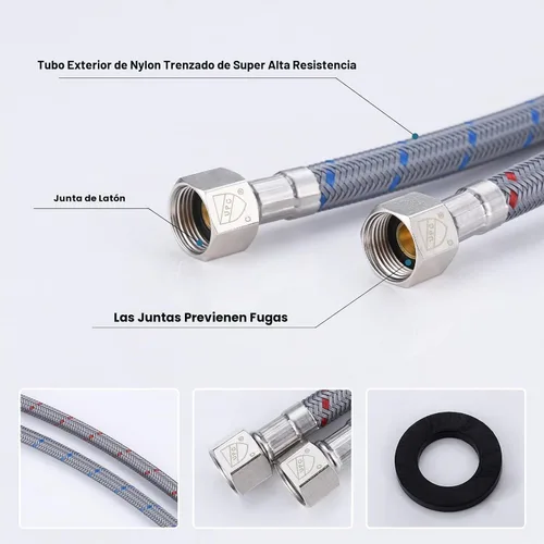 Vista 5 de Líneas de suministro de rosca de compresión hembra de 3/8 pulgadas × conector macho M10 1 par, manguera de grifo ARCORA de 16 pulgadas conecta