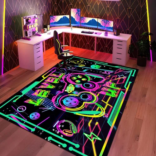 Vista 5 de Alfombras de área de juegos para niños, alfombras geniales para jugadores, adolescentes, alfombras grandes de videojuegos para dormitorio, consola