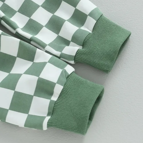 Vista 7 de Karuedoo Conjunto de ropa de otoño e invierno para bebé niño y niña, sudadera de manga larga a cuadros
