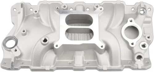 Vista 14 de Colector de admisión de doble plano satinado Compatible con SBC de bloque pequeño Chevy 265 350 400 de 1956-1986