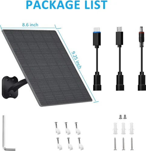 Vista 2 de Zivif Panel Solar USB C para Cámaras de Seguridad, Cargador Solar de 10W con Cable USB-C, DC 5.5x2.1mm y Puerto Micro USB, Resistente al Agua IP66