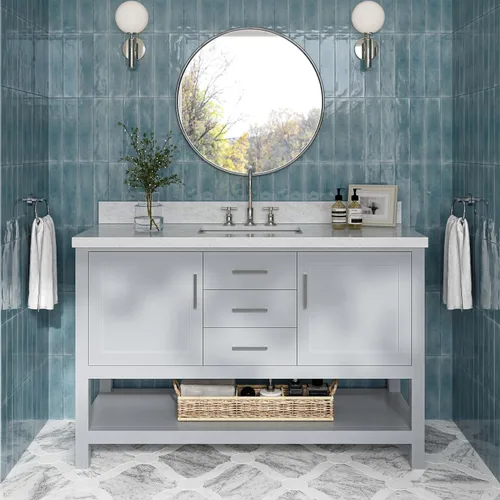 Vista 18 de ARIEL Hamlet - Mueble de baño de 54 pulgadas con fregadero, madera maciza, encimera de mármol italiano de Carrara de 1.5 pulgadas, fregadero