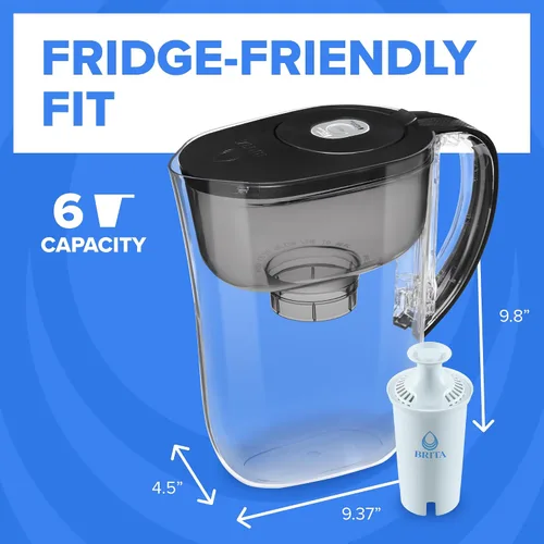 Vista 7 de Brita Jarra pequeña con filtro de agua de 6 tazas, 1 filtro BritaPlus Negro