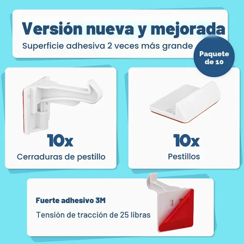 Vista 2 de Cerraduras invisibles mejoradas para gabinete a prueba de bebés (paquete de 10) – No requiere taladrar ni herramientas para la instalación, funciona