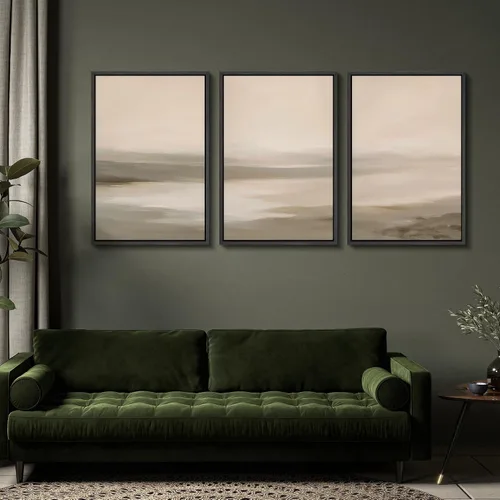Vista 372 de SIGNFORD - Set de obras de arte en lienzo enmarcado para pared, ilustraciones abstractas de neblina del desierto en tonos neutros beige y marrón