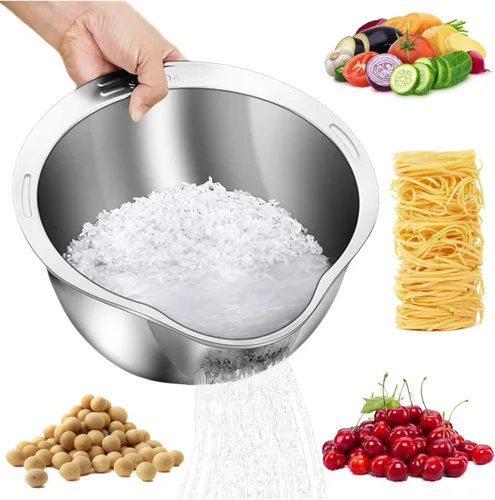 Vista 2 de Mejora tu cocina con este colador de arroz de acero inoxidable 304 de diseño moderno, colador de malla fina, duradero, resistente al óxido, ideal