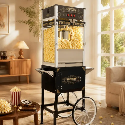 Vista 11 de 20 OZ Commercial Popcorn Machine with Cart - Stainless Steel Kettle Popper with Wheels, Warming Deck & Tempered Glass, for Business, School