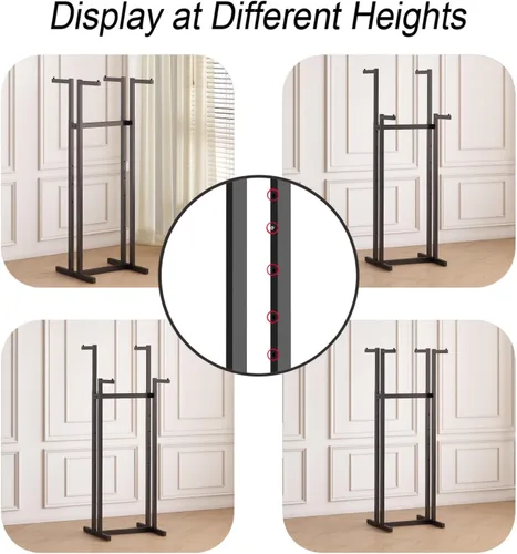 Vista 2 de Percheros de Ropa Negros con 4 Brazos Rectos, Perchero de Metal para Colgar Ropa, Perchero Independiente Heavy Duty, 46" a 63" de Altura Ajustable