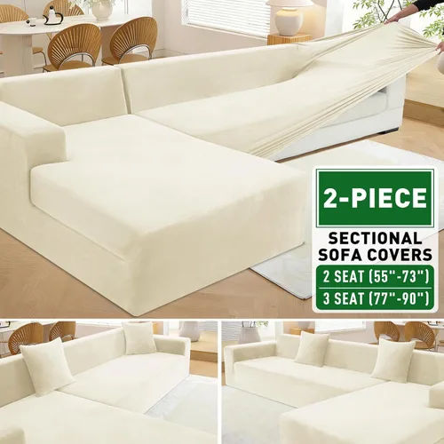 Vista 6 de ZNSAYOTX Fundas para sofá modular de terciopelo suave, fundas de felpa de lujo con parte inferior elástica para sofá modular en forma de L, 2