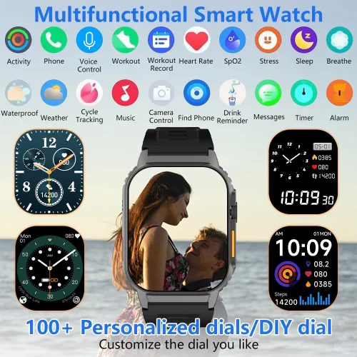 Vista 6 de Reloj inteligente para hombres y mujeres (marcado/respuesta de llamadas), rastreador de actividad con monitor de frecuencia cardíaca/sueño, 100