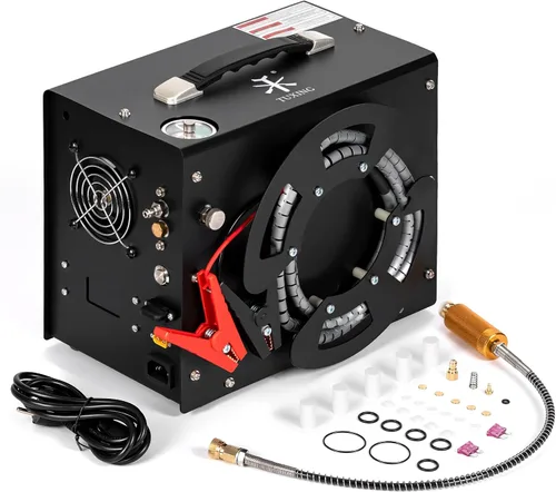Vista 8 de TUXING Compresor de aire PCP, diseño de carrete de bobinado portátil, compresor de pistola de aire PCP con convertidor de potencia integrado, parada