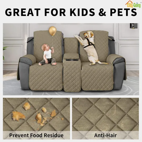 Vista 4 de Easy-Going Funda de sofá reclinable antideslizante con consola, resistente al agua, funda de sofá reclinable doble con correa ajustable, funda Beige