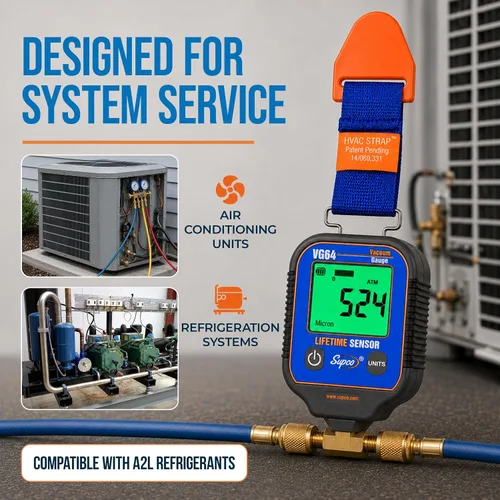 Vista 4 de Supco VG64 calibre de vacío con pantalla digital, rango de 0 a 12 000 micrones, precisión de 10%, conexión para adaptador de campana macho de 0.25