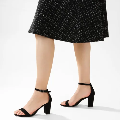 Vista 6 de Ankis Tacones para mujer, puntera abierta, correa de tobillo, tacón grueso, sandalias de 2.75 pulgadas