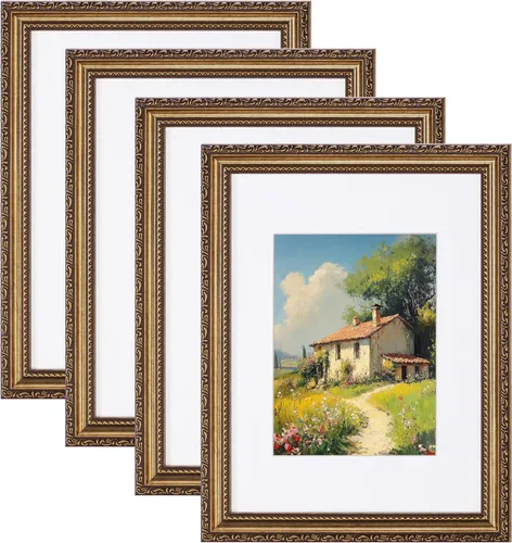 Vista 25 de eletecpro 8x10 Vintage Picture Frame, Glass Cover, Gold, 4-Pack Dorado