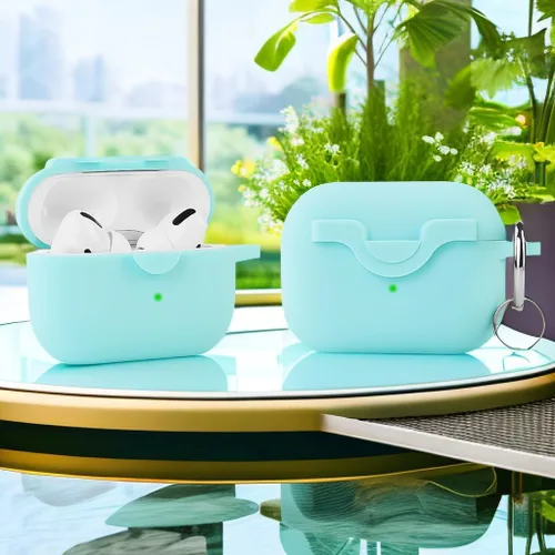 Vista 5 de Funda de silicona compatible con Apple Airpods Pro 2 y Pro, divertida funda antipérdida [compatible con carga inalámbrica] (verde menta)