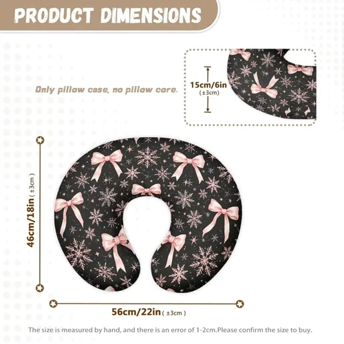 Vista 4 de Jeiento Christmas Nursing Pillow Case Black Snowflake Pink Bow Nursing Covers for Breastfeeding Pillows Soft Comfortable Slipcover for Boy and Girl