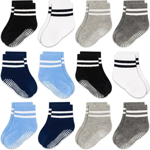 Vista 14 de GRPSKCOS Calcetines Antideslizantes para Bebés 12 Pares Calcetines Antideslizantes para Niños Pequeños de 0-7 Años Infantes Niños Pequeños Niños