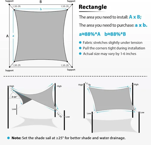 Vista 4 de Amagenix Toldo para Patio Exterior 4'X4' pies Vela de Sombra Gris Claro, Toldo Rectangular Curvado con 95% de Protección UV, Tela Transpirable