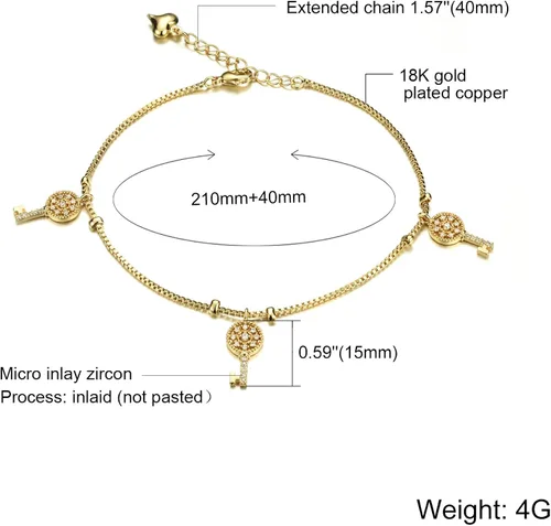 Vista 5 de Tono de la moda aanklets Oro 18K Rhinestone clave encanto playa cadena de pie aanklet para las mujeres l7.99+ 2