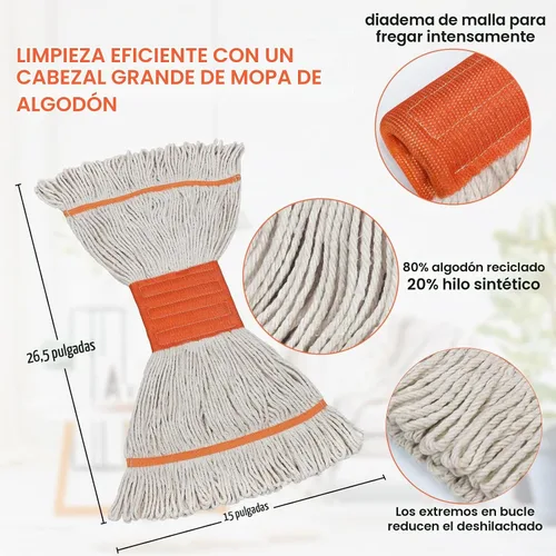 Vista 5 de Trapeador comercial, mopa industrial resistente de 58 pulgadas para limpieza de suelos, mopa húmeda de algodón con cuerda para el hogar, garaje