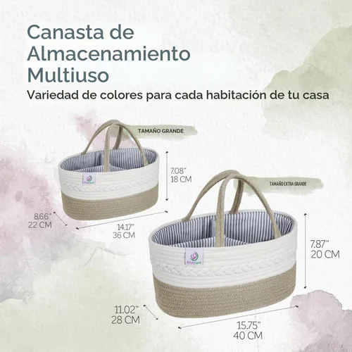 Vista 5 de KiddyCare Organizador de pañales tejido, canasta portátil multifuncional grande de color gris con asa, regalo de bebé para niños y niñas, Natural
