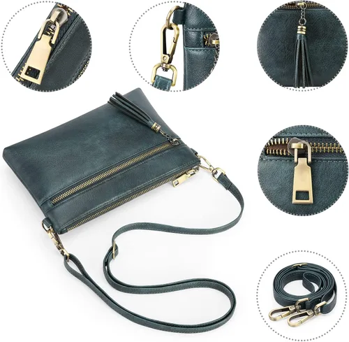 Vista 6 de GAEKEAO Bolso cruzado para mujer, pequeño bolso de hombro de cuero auténtico, bolso cruzado con cremallera superior de muñeca