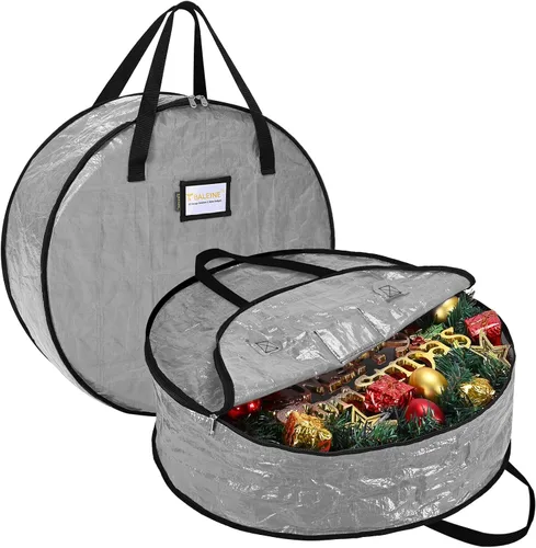 Vista 12 de BALEINE Contenedor de almacenamiento de corona, paquete de 2 bolsas de almacenamiento de corona de Navidad con material de polietileno resistente a