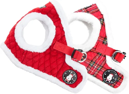 Vista 4 de Puppia Blitzen - Arnés tipo chaleco para perro, arnés cálido para invierno y Navidad, para perros pequeños y medianos, rojo a cuadros, talla S