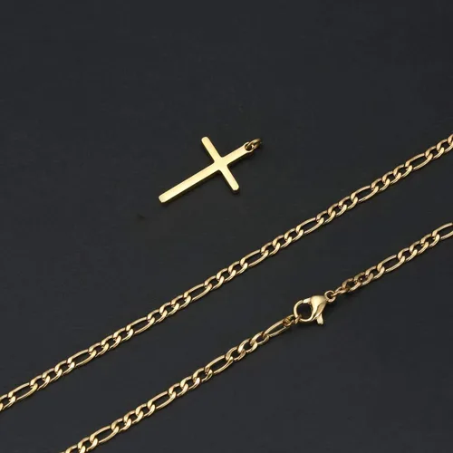 Vista 4 de Collar Tasbern de cruz, acero inoxidable, chapado en oro de 14 quilates, con dije de cruz simple, joyería religiosa, regalo para niño y hombre