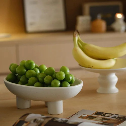 Vista 6 de WENSHUO Frutero de cerámica de tres patas para encimera de cocina, cuenco decorativo para decoración de mesa, cuencos grandes ovalados de 10 Crema