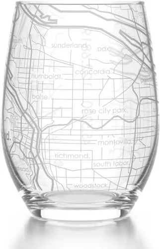 Vista 45 de Well Told Copa de vino sin tallo grabada con mapa de Atlanta, Georgia (15 oz, transparente) - Mapa de ciudad grabado, vaso personalizado, regalos