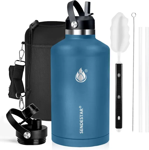 Vista 43 de SENDESTAR Botella de agua aislada de 24 onzas, boca ancha, botella de agua de 24 onzas con tapa con popote, tapa de boquilla, acero inoxidable