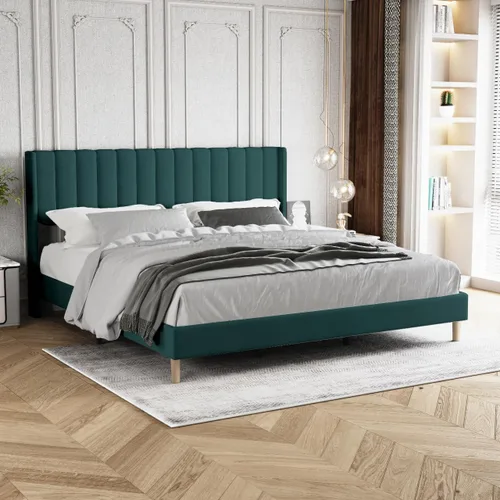 Vista 16 de Base de cama tapizada de tamaño individual con cabecero, listones de madera fuertes, no necesita somier, fácil montaje, terciopelo beige